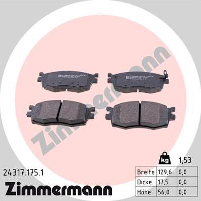 Zimmermann 24317.175.1 - Тормозные колодки, дисковые, комплект autospares.lv