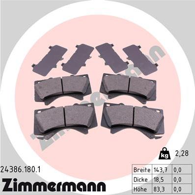 Zimmermann 24386.180.1 - Тормозные колодки, дисковые, комплект autospares.lv