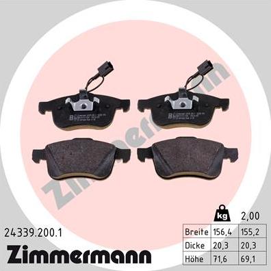 Zimmermann 24339.200.1 - Тормозные колодки, дисковые, комплект autospares.lv