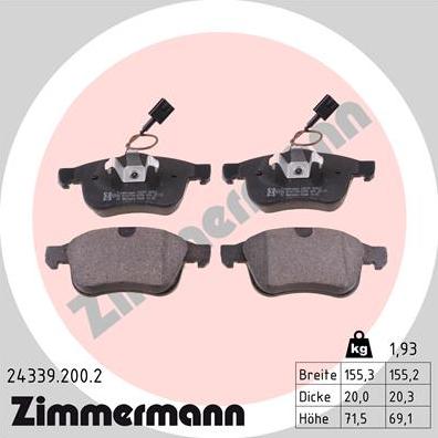 Zimmermann 24339.200.2 - Тормозные колодки, дисковые, комплект autospares.lv