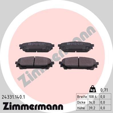 Zimmermann 24331.140.1 - Тормозные колодки, дисковые, комплект autospares.lv