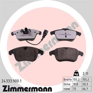 Zimmermann 24333.900.1 - Тормозные колодки, дисковые, комплект autospares.lv