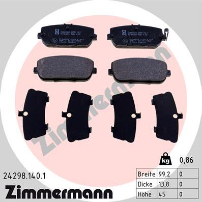 Zimmermann 24298.140.1 - Тормозные колодки, дисковые, комплект autospares.lv