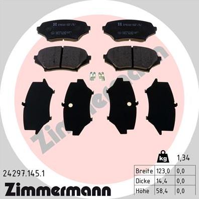 Zimmermann 24297.145.1 - Тормозные колодки, дисковые, комплект autospares.lv