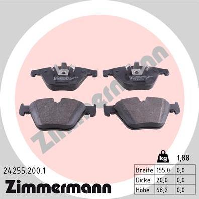 Zimmermann 24255.200.1 - Тормозные колодки, дисковые, комплект autospares.lv