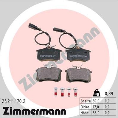 Zimmermann 24211.170.2 - Тормозные колодки, дисковые, комплект autospares.lv