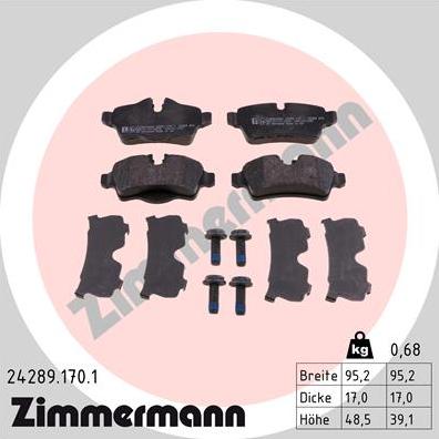 Zimmermann 24289.170.1 - Тормозные колодки, дисковые, комплект autospares.lv