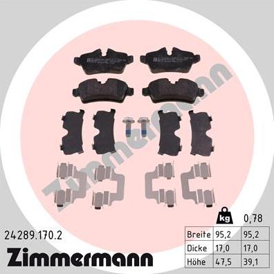 Zimmermann 24289.170.2 - Тормозные колодки, дисковые, комплект autospares.lv