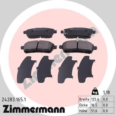 Zimmermann 24283.165.1 - Тормозные колодки, дисковые, комплект autospares.lv