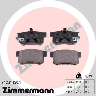 Zimmermann 24231.150.1 - Тормозные колодки, дисковые, комплект autospares.lv