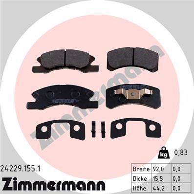Zimmermann 24229.155.1 - Тормозные колодки, дисковые, комплект autospares.lv