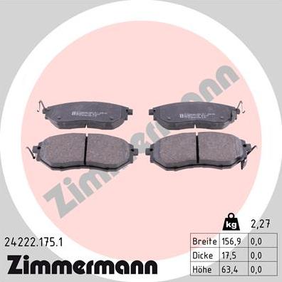 Zimmermann 24222.175.1 - Тормозные колодки, дисковые, комплект autospares.lv