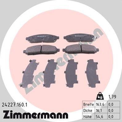 Zimmermann 24227.160.1 - Тормозные колодки, дисковые, комплект autospares.lv