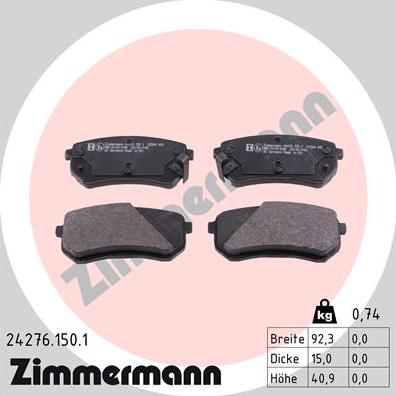 Zimmermann 24276.150.1 - Тормозные колодки, дисковые, комплект autospares.lv