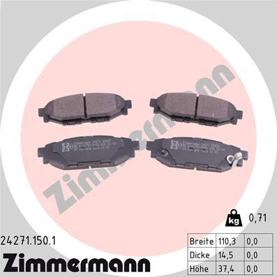 Zimmermann 24271.150.1 - Тормозные колодки, дисковые, комплект autospares.lv