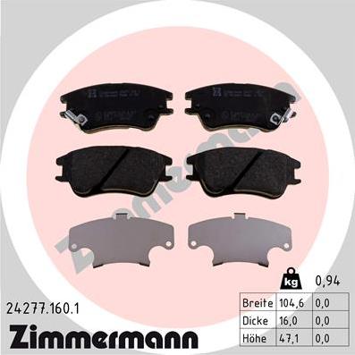 Zimmermann 24277.160.1 - Тормозные колодки, дисковые, комплект autospares.lv