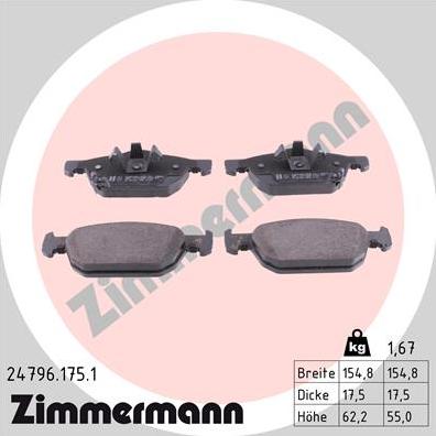 Zimmermann 24796.175.1 - Тормозные колодки, дисковые, комплект autospares.lv