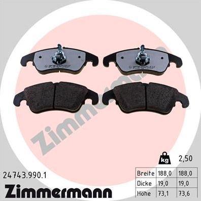 Zimmermann 24743.990.1 - Тормозные колодки, дисковые, комплект autospares.lv