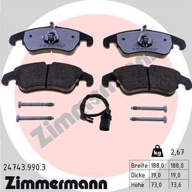 Zimmermann 24743.990.3 - Тормозные колодки, дисковые, комплект autospares.lv