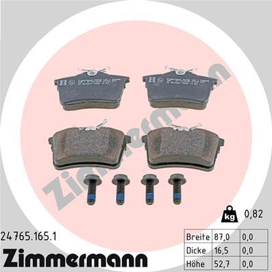 Zimmermann 24765.165.1 - Тормозные колодки, дисковые, комплект autospares.lv