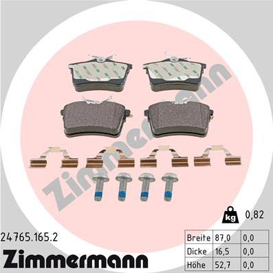 Zimmermann 24765.165.2 - Тормозные колодки, дисковые, комплект autospares.lv