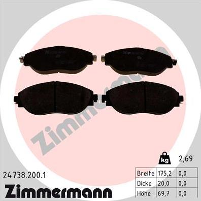 Zimmermann 24738.200.1 - Тормозные колодки, дисковые, комплект autospares.lv