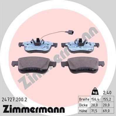 Zimmermann 24727.200.2 - Тормозные колодки, дисковые, комплект autospares.lv