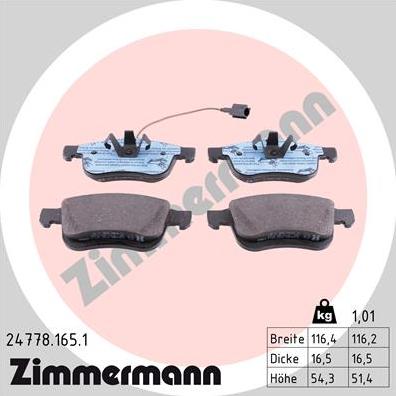 Zimmermann 24778.165.1 - Тормозные колодки, дисковые, комплект autospares.lv