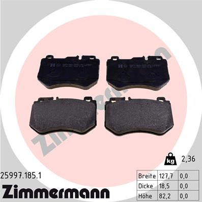 Zimmermann 25997.185.1 - Тормозные колодки, дисковые, комплект autospares.lv