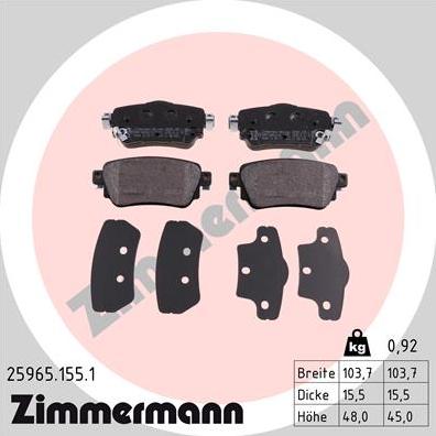 Zimmermann 25965.155.1 - Тормозные колодки, дисковые, комплект autospares.lv