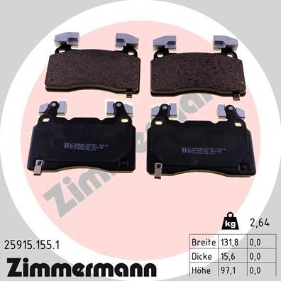 Zimmermann 25915.155.1 - Тормозные колодки, дисковые, комплект autospares.lv