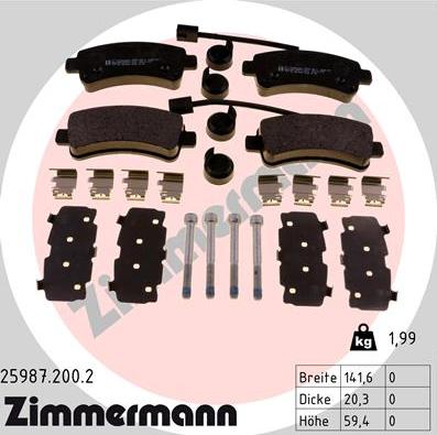 Zimmermann 25987.200.2 - Тормозные колодки, дисковые, комплект autospares.lv