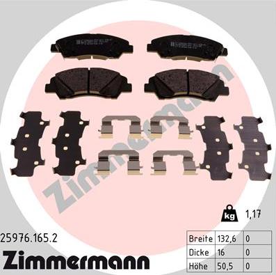 Zimmermann 25976.165.2 - Тормозные колодки, дисковые, комплект autospares.lv