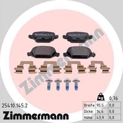 Zimmermann 25410.145.2 - Тормозные колодки, дисковые, комплект autospares.lv