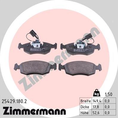 Zimmermann 25429.180.2 - Тормозные колодки, дисковые, комплект autospares.lv