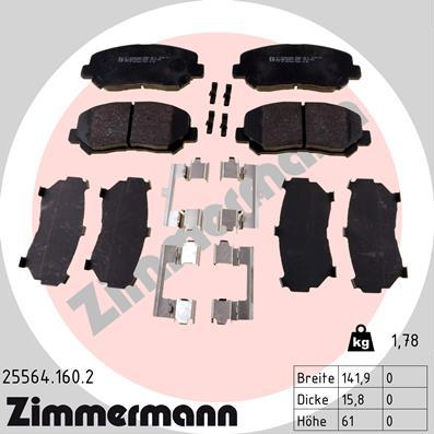 Zimmermann 25564.160.2 - Тормозные колодки, дисковые, комплект autospares.lv