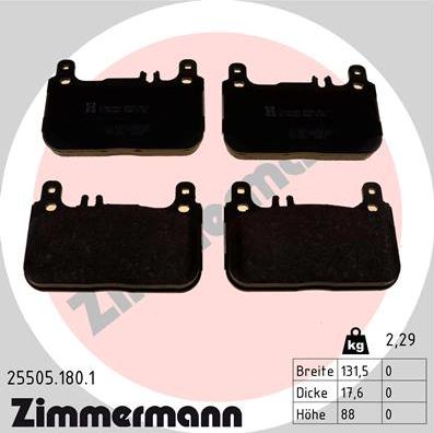 Zimmermann 25505.180.1 - Тормозные колодки, дисковые, комплект autospares.lv