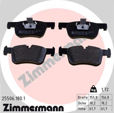 Zimmermann 25506.180.1 - Тормозные колодки, дисковые, комплект autospares.lv