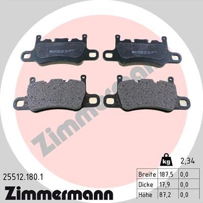 Zimmermann 25512.180.1 - Тормозные колодки, дисковые, комплект autospares.lv