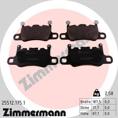 Zimmermann 25512.175.1 - Тормозные колодки, дисковые, комплект autospares.lv