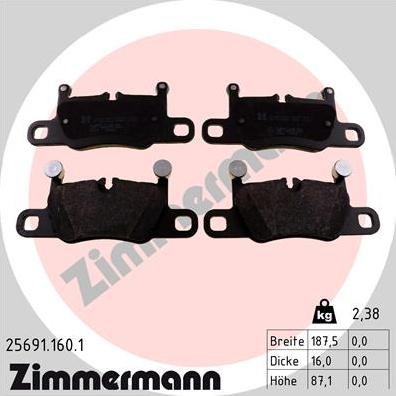 Zimmermann 25691.160.1 - Тормозные колодки, дисковые, комплект autospares.lv