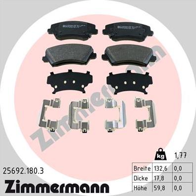 Zimmermann 25692.180.3 - Тормозные колодки, дисковые, комплект autospares.lv