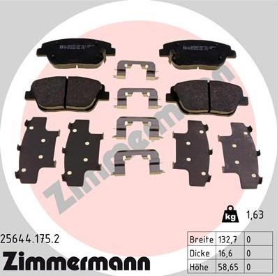 Zimmermann 25644.175.2 - Тормозные колодки, дисковые, комплект autospares.lv