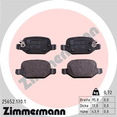 Zimmermann 25652.170.1 - Тормозные колодки, дисковые, комплект autospares.lv