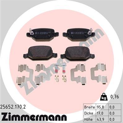 Zimmermann 25652.170.2 - Тормозные колодки, дисковые, комплект autospares.lv