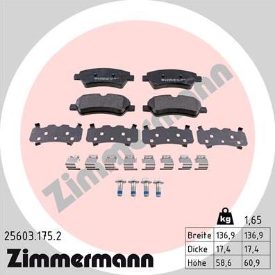 Zimmermann 25603.175.2 - Тормозные колодки, дисковые, комплект autospares.lv