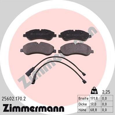 Zimmermann 25602.170.2 - Тормозные колодки, дисковые, комплект autospares.lv