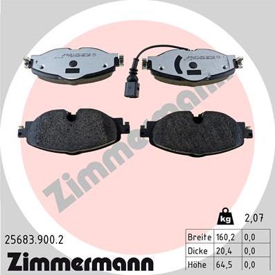 Zimmermann 25683.900.2 - Тормозные колодки, дисковые, комплект autospares.lv
