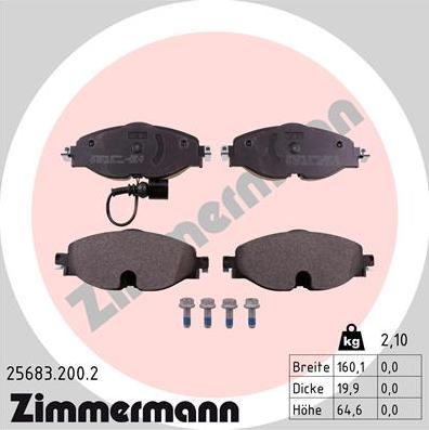 Zimmermann 25683.200.2 - Тормозные колодки, дисковые, комплект autospares.lv