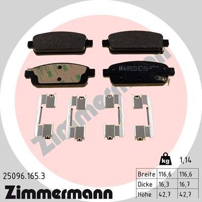 Zimmermann 25096.165.3 - Тормозные колодки, дисковые, комплект autospares.lv